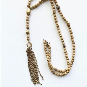 Lucky Brand Wooden Rosary style necklace